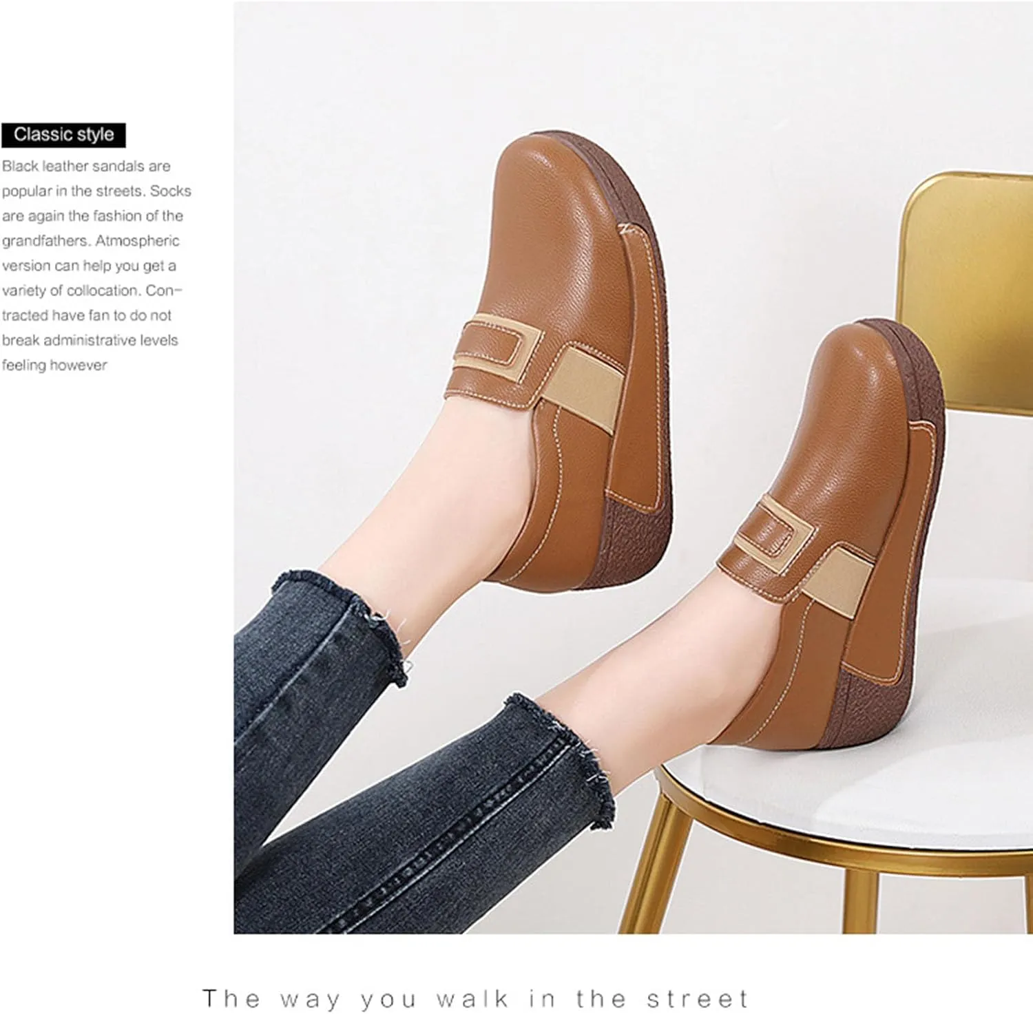 Women's Round Toe Platform Wedge Slip Resistant Loafers Casual Comfort Non-Slip Orthopedic Walking Shoes Sneaker with Arch Support