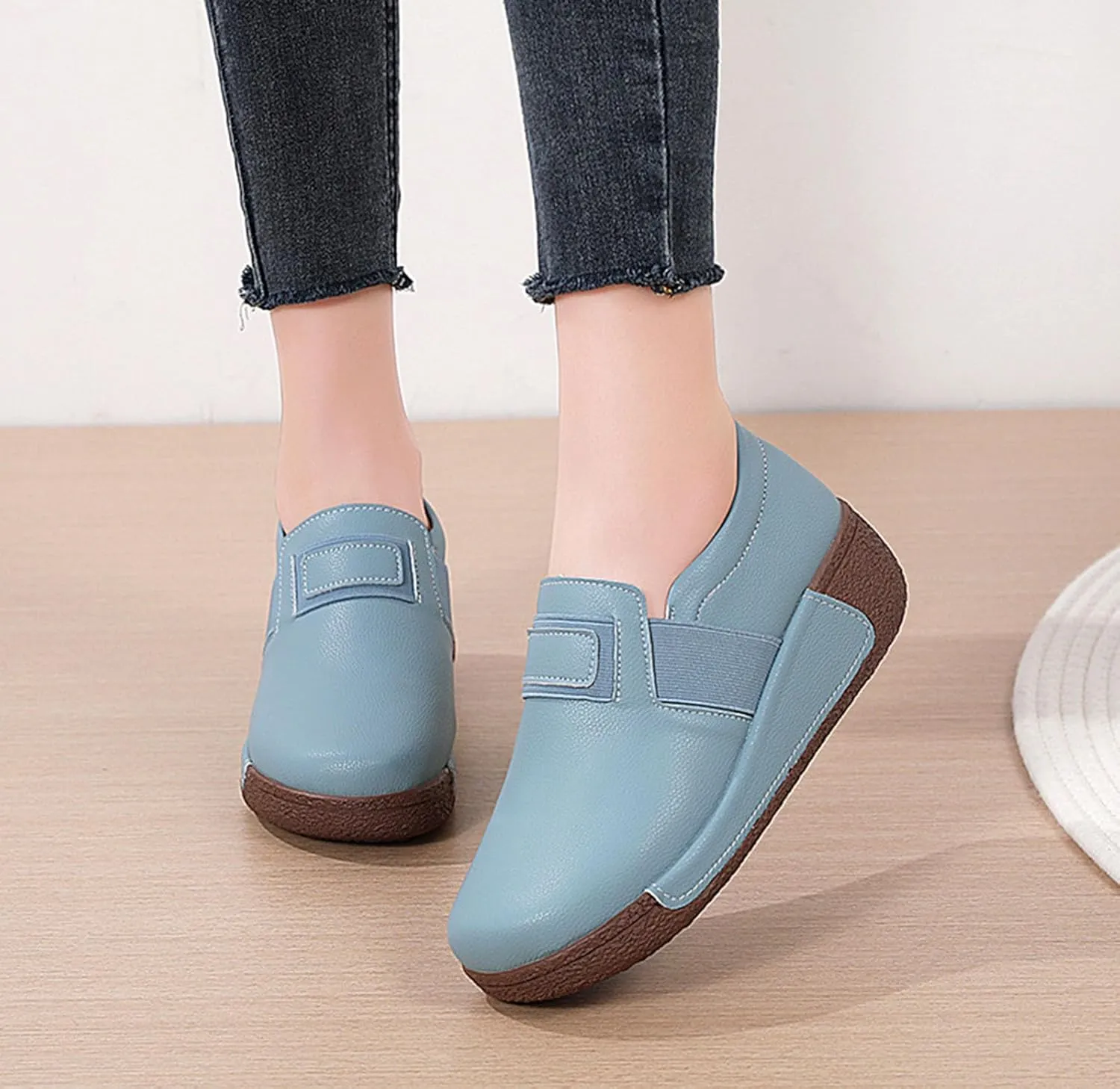 Women's Round Toe Platform Wedge Slip Resistant Loafers Casual Comfort Non-Slip Orthopedic Walking Shoes Sneaker with Arch Support