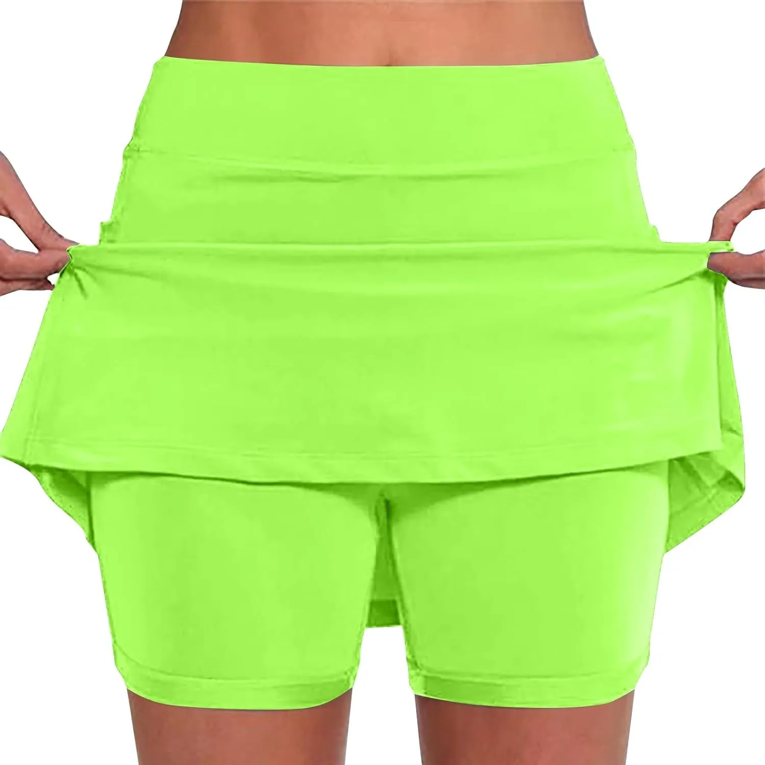 Women's Shorts Skirt Solid Mid-Rise Sports Fitness Casual Layered Shorts Thigh High Casual Exercise Pants 2025