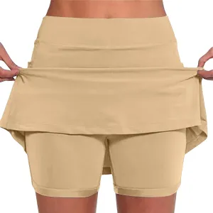 Women's Shorts Skirt Solid Mid-Rise Sports Fitness Casual Layered Shorts Thigh High Casual Exercise Pants 2025