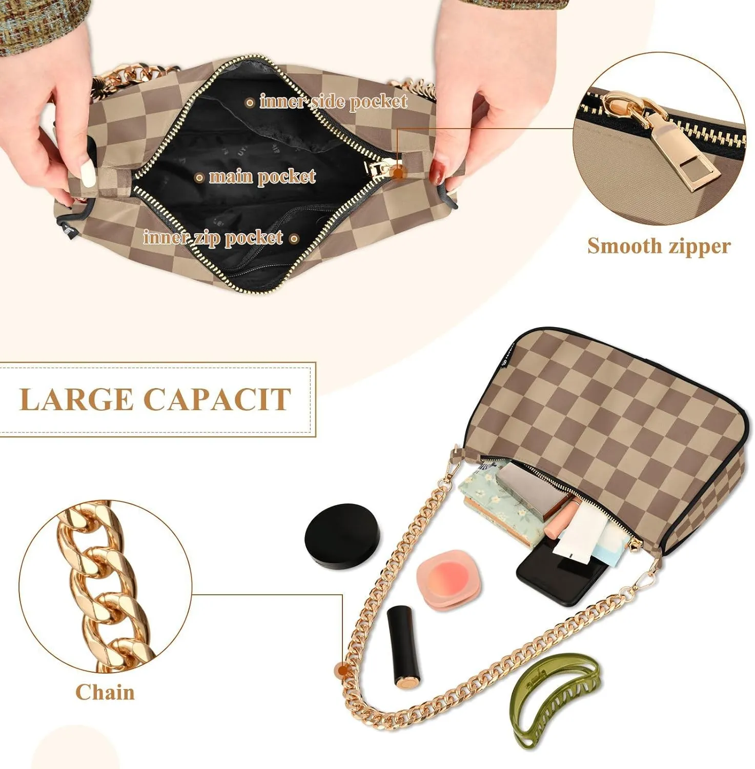 Womens Shoulder Bag Crossbody Purse Hobo Handbag for Ladies Gold Chain