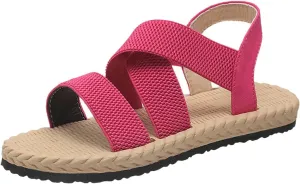 Women's Solid Textured Strappy Sandals Stretch Ankle Shoe Spring Trendy Braided Sandal Beach Vacation Flats