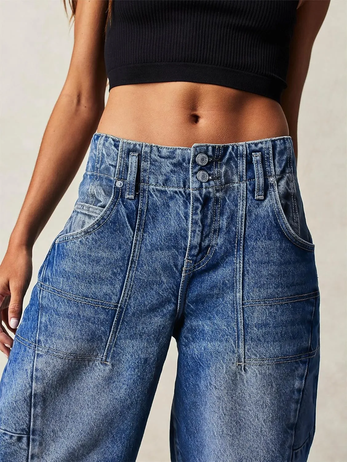 Women's Summer Blue Denim Bermuda Shorts, Casual, Loose Fit, High Waist, Knee Length, 28 Inseam