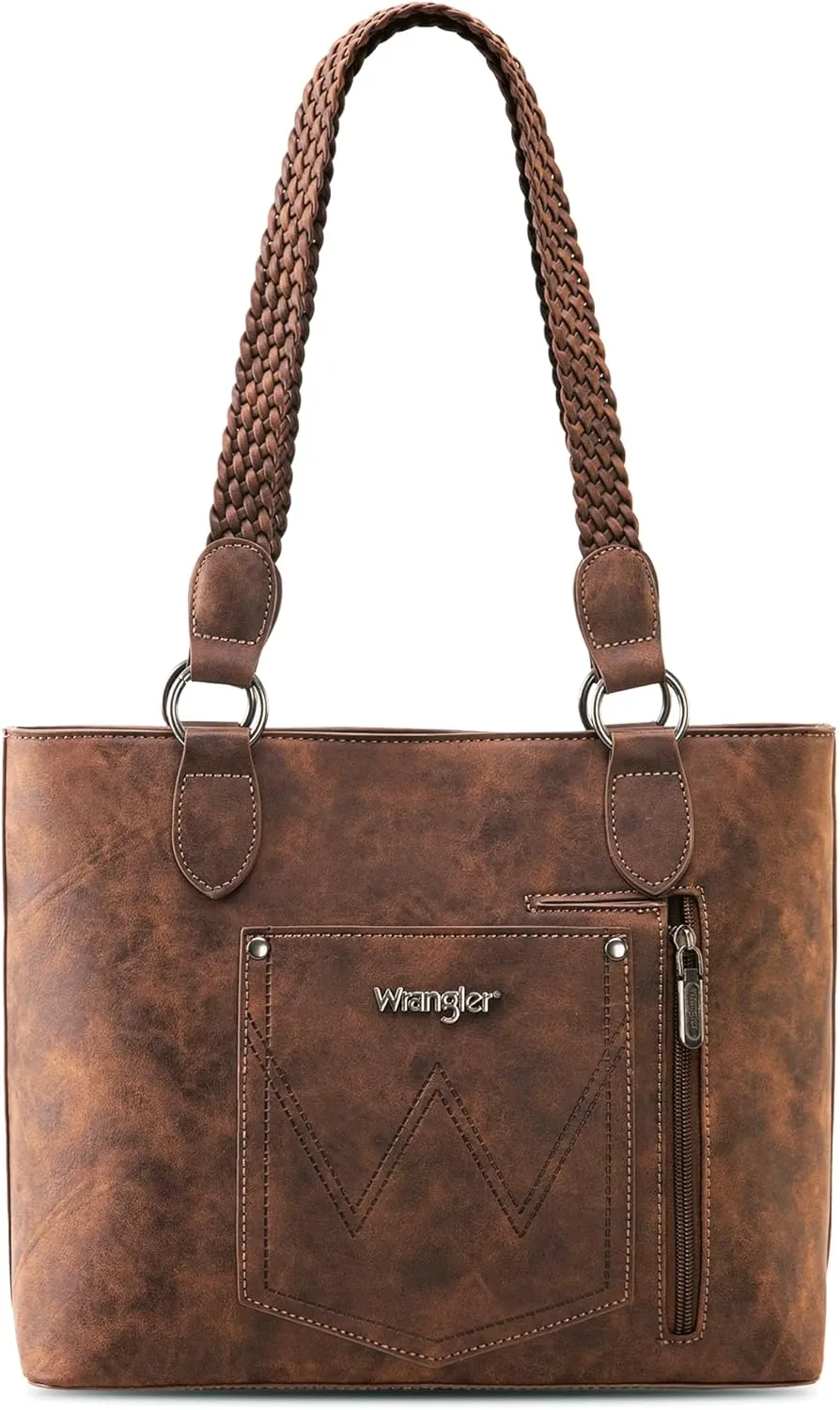 Wrangler Distressed Tote Bag for Women Western Purse Multi Pockets Handbags and Shoulder Bag