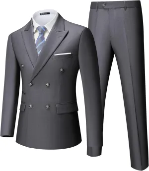 WULFUL Men's Suits Slim Fit 2 Piece Double Breasted Suit Men Tuxedo Blazer Jacket and Dress Pants Set for Business Wedding