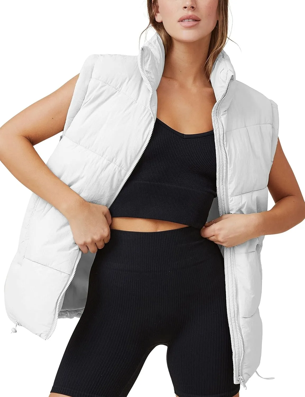 Xiaoxuemeng Womens Puffer Vest Collared Sleeveless Zip Up Padded Gilet Jacket Outwear