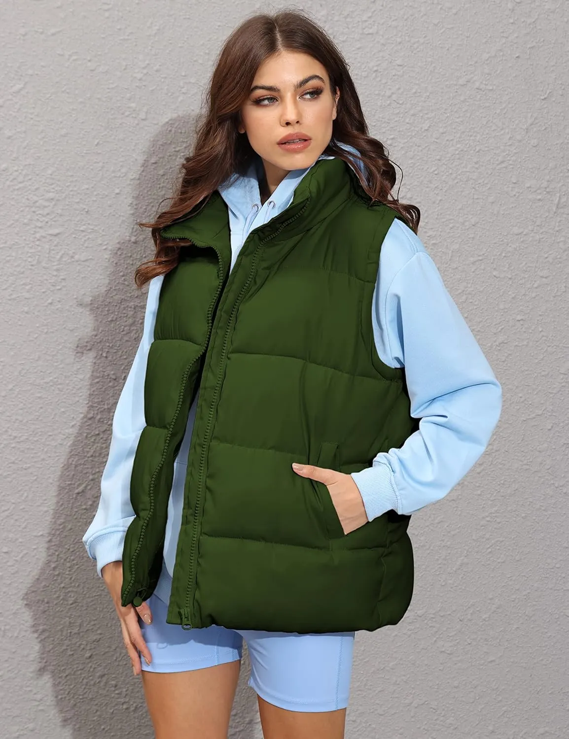 Xiaoxuemeng Womens Puffer Vest Collared Sleeveless Zip Up Padded Gilet Jacket Outwear