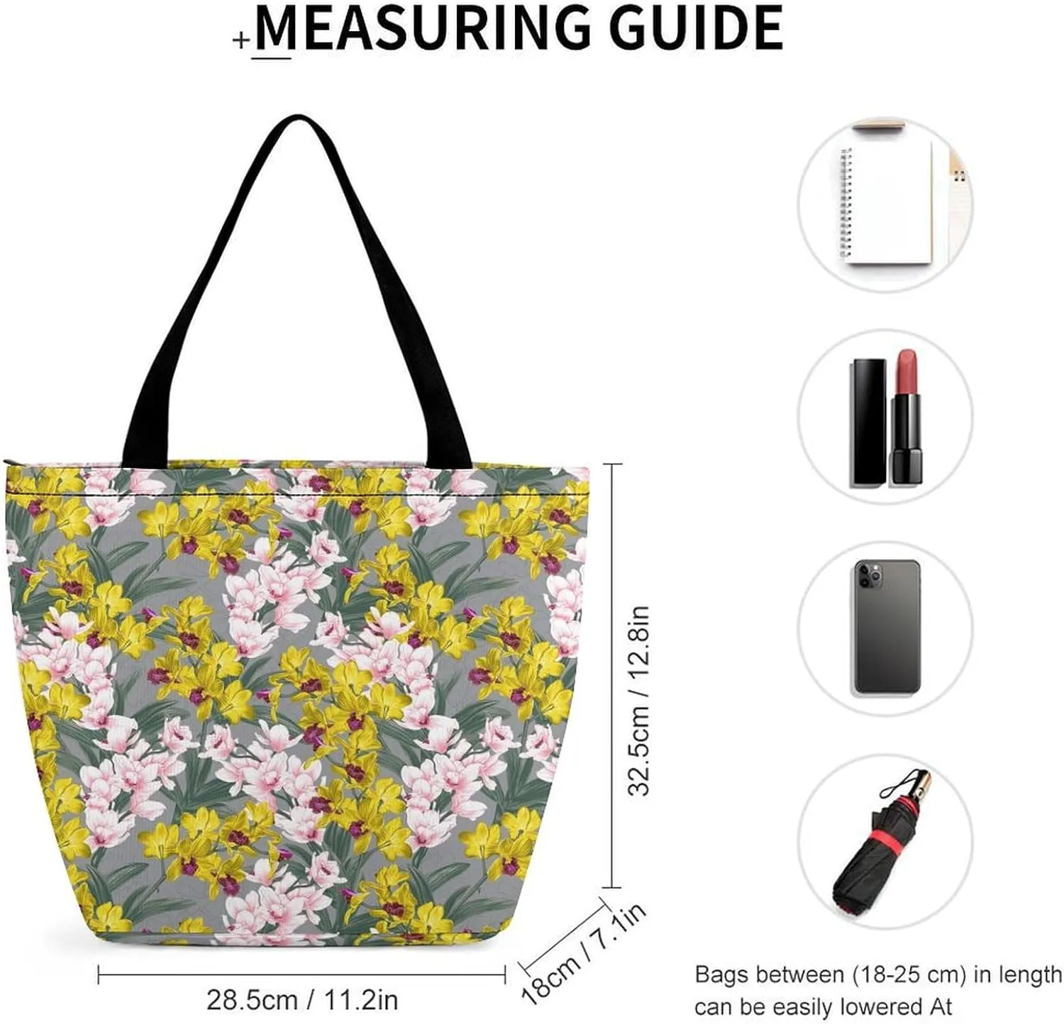 Yellow Pink Orchid Flowers Hobo Handbags With Zipper Women's Tote Handbags
