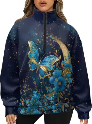 YEXIATODO Oversized Quarter Zip Sweatshirt Women Half Zip Hoodies S-3XL