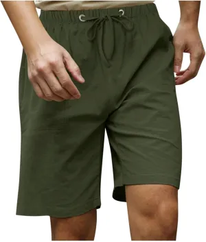 Ymosrh Men's Shorts Fashion Casual Cotton Hemp Drawstring Solid Color Beach Shorts Pants Casual, M-5XL