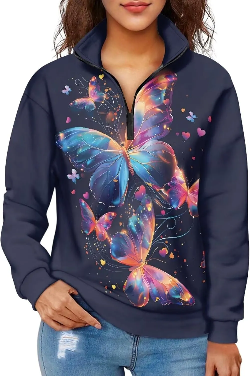 Ystardream Oversized Quarter Zip Sweatshirt Women Half Zip Hoodies S-3XL