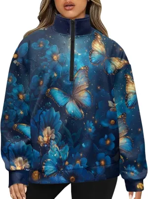 Ystardream Oversized Quarter Zip Sweatshirt Women Half Zip Hoodies S-3XL