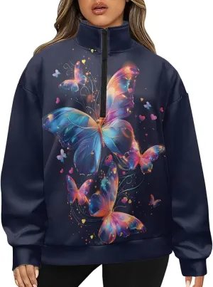 Ystardream Oversized Quarter Zip Sweatshirt Women Half Zip Hoodies S-3XL