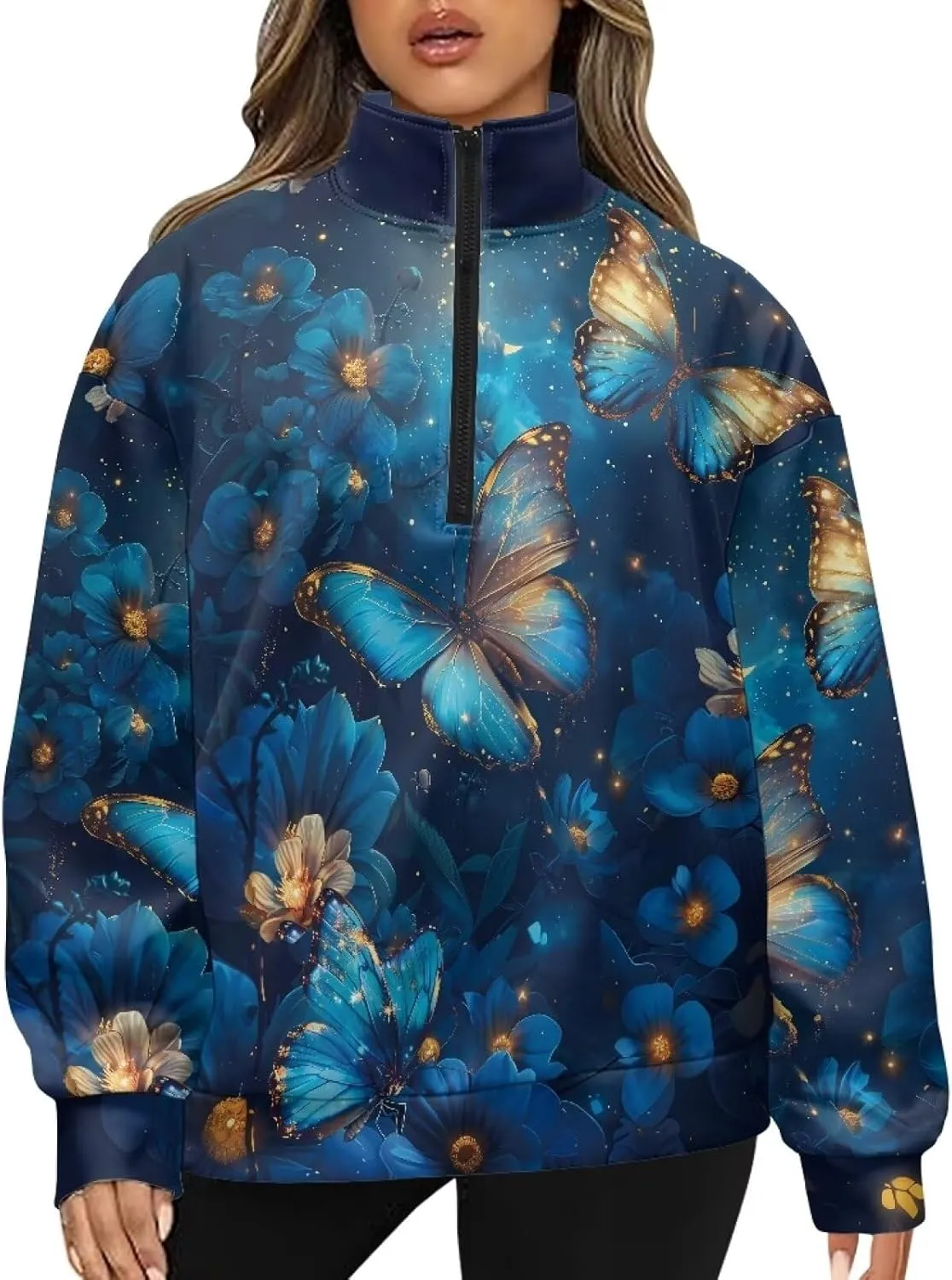 Ystardream Oversized Quarter Zip Sweatshirt Women Half Zip Hoodies S-3XL