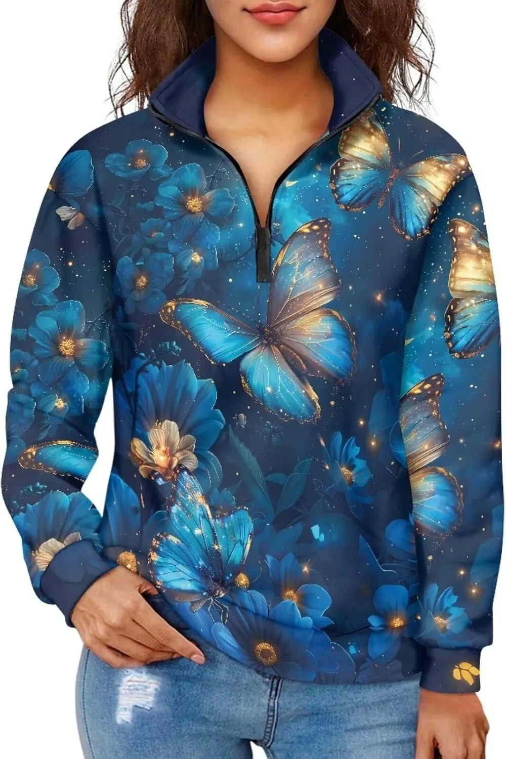 Ystardream Oversized Quarter Zip Sweatshirt Women Half Zip Hoodies S-3XL