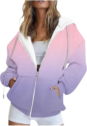 Zip Up Hoodie Women Oversized Fall Outfits Sweaters Lightweight Long Sleeve Sweatershirts with Pockets
